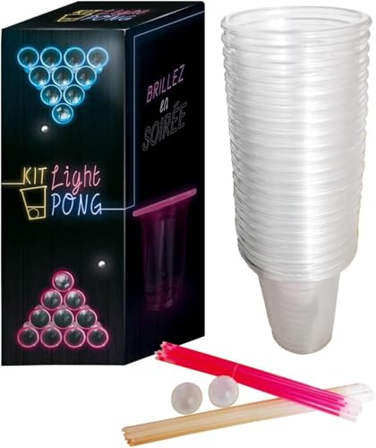 Offizielles Light Beer Pong Kit | Gesamtpaket leuchtendes Beer Pong | Premium Qualität | 22 amerikanische Becher | 24 Leuchtstäbe | 2 Fluo Bälle | Trinkspiel | Party | OriginalCup® von Original Cup