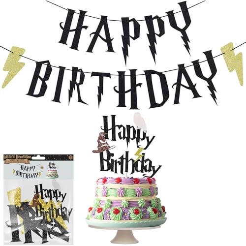 Original Cup® - Wimpel + Tortendekoration für Geburtstagstorten mit Hexenthema - Großes Happy Birthday-Banner mit Zubehör zum Aufstellen auf der Geburtstagstorte, für Mädchen und Jungen von Original Cup