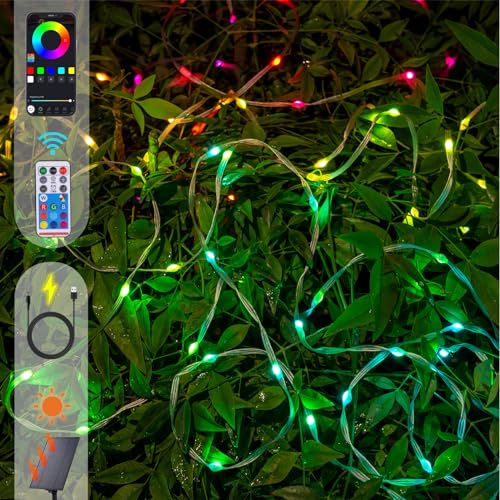 Orihome Colour Changing Solar String Light, 200LEDs 22m, Outdoor Gartenbeleuchtung, Solar und USB Aufladung, App und Fernbedienung, Wasserdicht, Weihnachten, Party, Bäume, Kinderhaus von Orihome