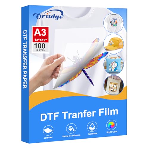 Oritdge DTF Transferfolie Papier A3 (29.7cm x 42cm), DTF Transfer Film Premium PET, 100 Blatt, doppelseitig mattes Finish Transferpapier für Epson Inkject Drucker und T-Shirt Textilien von Oritdge