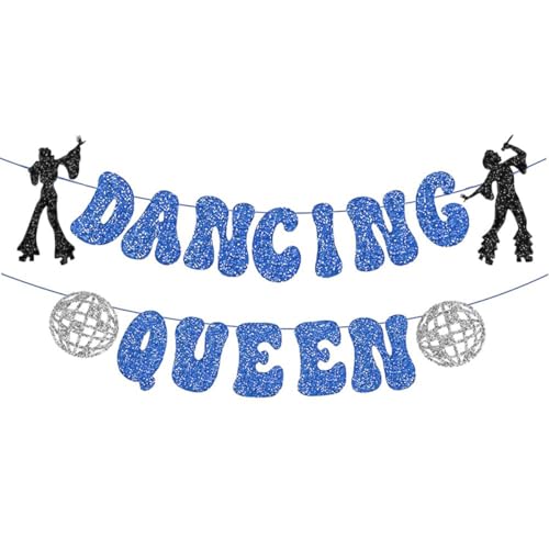 Orivin Glitzerndes Dancing Queen-Diskokugel-Banner für Mamma Mia Bachelorette Hochzeitsfeier-Dekorationen Dancing Queen-Mottoparty-Zubehör von Orivin