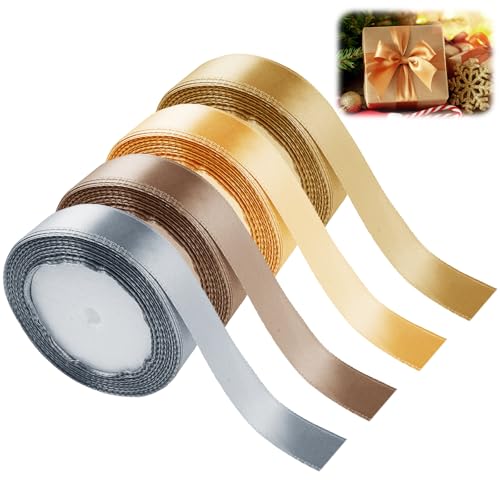 4 Rollen Geschenkband Satin 25mm x 22m Schleifenband Gold, 4 Farben Polyester Seidenband Geschenk Dekoband, Geschenkband Gold, Schleifenband zum Verpacken für Geschenk Weihnachten Basteln Geburtstag 4 Rollen Geschenkband Satin 25mm x 22m Schleifenband Gold, 4 Farben Polyester Seidenband Geschenk Dekoband, Geschenkband Gold, Schleifenband zum Verpacken für Geschenk Weihnachten Basteln Geburtstag von Orixo