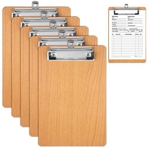 5 Stück Klemmbrett A5 Holz 3 mm Dicke Klemmbretter mit Metalklemme und Aufhängeose A5 Klemmbrett Holz Schreibbrett Clipboard klemmmappe A5 für Schule Büro Restaurant (14.5x21.5 cm) von Orixo