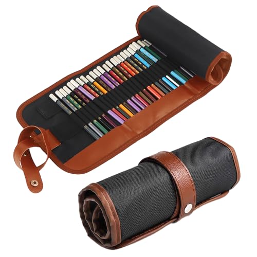 72 Löcher Leinwand Pencil Wrap Mit Druckknopf, Waschbar Canvas Roll Up Pencil Case, Tragbar Rollmäppchen, Bunte Stifterolle Rollmäppchen, Große Kapazität Federmäppchen Für Künstler, Reisen, Schule von Orixo