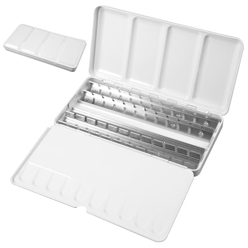 Aquarellkasten Leer, Aquarell-Leerkasten Aus Metall, Leere Aquarell Malkasten, Aquarellleerkasten Aus Metall, Watercolor Container, mit Mischpalette und Daumenring, für 48 halbe oder 24 ganze Näpfe Aquarellkasten Leer, Aquarell-Leerkasten Aus Metall, Leere Aquarell Malkasten, Aquarellleerkasten Aus Metall, Watercolor Container, mit Mischpalette und Daumenring, für 48 halbe oder 24 ganze Näpfe von Orixo