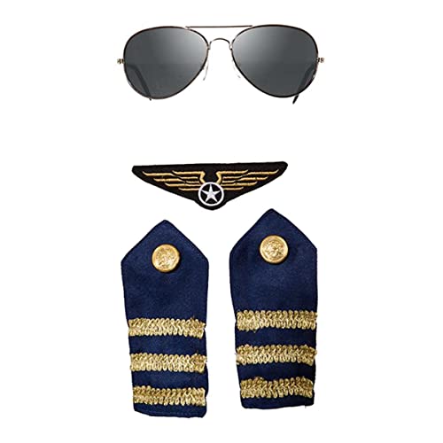 Pilot Piloten Flieger Set 4 teilig Brille Schulterklappen und Patch von Orlob