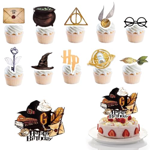 11 x Harry Potter Happy Birthday Kuchenaufsätze, für Herren, Geburtstag, Harry-Potter-Themenparty-Zubehör für Dessert und Partygebäck. Luxuriöse Geburtstagskuchendekorationen für Männer, Frauen, von Ormromra