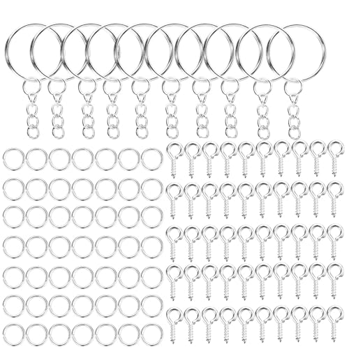 110 Stück Schlüsselanhänger Ring Set, Spaltschlüsselringe mit Gliederkette, 10 Schlüsselanhänger Ringe Kette, 50 Stück offene Binderinge und 50 Stück Schrauböse Pins zum Basteln 110 Stück Schlüsselanhänger Ring Set, Spaltschlüsselringe mit Gliederkette, 10 Schlüsselanhänger Ringe Kette, 50 Stück offene Binderinge und 50 Stück Schrauböse Pins zum Basteln von Ormromra