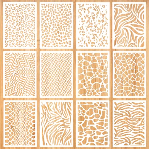 12 Stück Schablonen Set, Kunststoff Journal Malerei Zeichenschablonen, Wiederverwendbar Painting Stencil, Malerei Vorlage Schablone für DIY Notizbuch HolzScrapbook Deko (15 x 21cm) von Ormromra