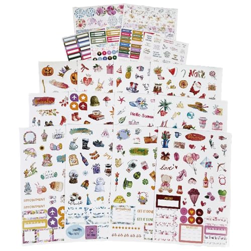 18 Blätter/785 Stück Planer Sticker Set, Kalender Aufkleber-Stickeralbum für Planner, Bullet Journal Zubehör Stickerbuch, Dekorative Aufkleber für Planer, Organisatoren, Tagebücher, Kalender 18 Blätter/785 Stück Planer Sticker Set, Kalender Aufkleber-Stickeralbum für Planner, Bullet Journal Zubehör Stickerbuch, Dekorative Aufkleber für Planer, Organisatoren, Tagebücher, Kalender von Ormromra