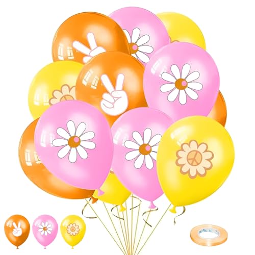18-teiliges Gänseblümchen-Ballon-Set, groovige Geburtstagsdekorationen für Mädchen, orangefarbene, gelbe, rosa Latex-Luftballons, Blumen-Themen-Ballons, Hippie-Fingerzeichen-Ballons, für 18-teiliges Gänseblümchen-Ballon-Set, groovige Geburtstagsdekorationen für Mädchen, orangefarbene, gelbe, rosa Latex-Luftballons, Blumen-Themen-Ballons, Hippie-Fingerzeichen-Ballons, für von Ormromra