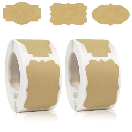 2 Rolle Kraft Etiketten Aufkleber, 500 Stück Selbstklebend Aufkleber, Handmade Aufkleber zum beschriften Selbstklebende, Perfekt für Geschenkaufkleber für Marmeladengläser, Geschenktüten, Umschläge von Ormromra