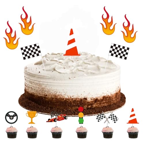 20 Stück Auto-Kuchendekorationen, Kuchendekoration, Rennwagen-Thema, Kuchendekoration, karierte Flagge, Cupcake-Dekoration, Geburtstagstortendekorationen für Jungen, Partyzubehör für Kinder 20 Stück Auto-Kuchendekorationen, Kuchendekoration, Rennwagen-Thema, Kuchendekoration, karierte Flagge, Cupcake-Dekoration, Geburtstagstortendekorationen für Jungen, Partyzubehör für Kinder von Ormromra
