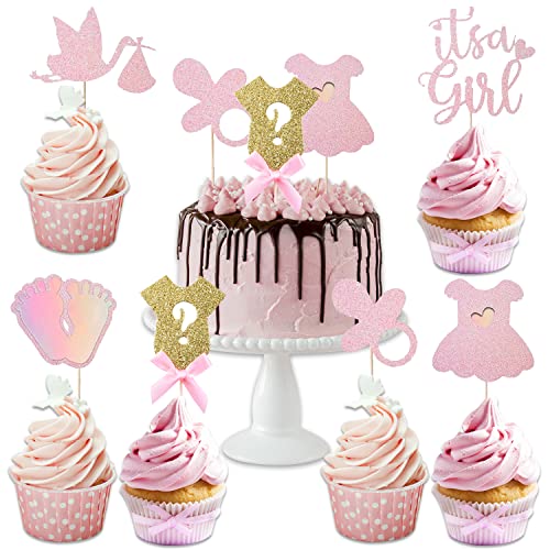 26 Stück Baby Girl Cupcake Toppers, It's a Girl Cake Topper, Geburtstag Baby Shower Party Deko, Glitter Jumpsuit Dekorationen, Rosa Gender Reveal Topper Deko 26 Stück Baby Girl Cupcake Toppers, It's a Girl Cake Topper, Geburtstag Baby Shower Party Deko, Glitter Jumpsuit Dekorationen, Rosa Gender Reveal Topper Deko von Ormromra