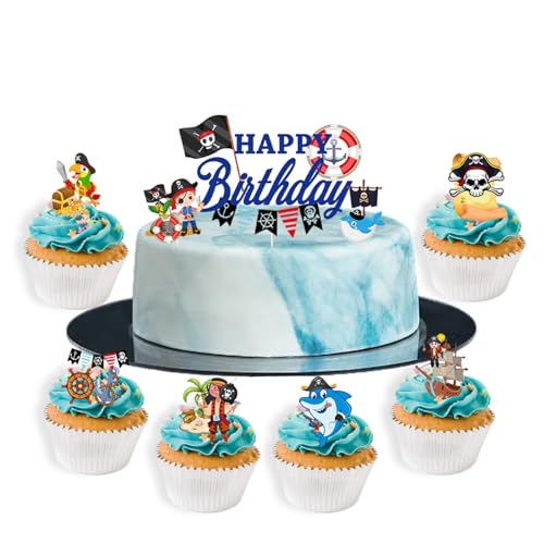 27 Stück Piraten-Thema Kuchen Topper, Piraten Tortendeko, Piraten Muffin Cupcake Topper, Pirat Partyzubehör, Piraten Geburtstag Kuchendeko für Kinder,Jungen von Ormromra