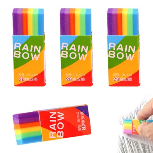 2B Regenbogen Radiergummi, 4 Stück Kinder Radiergummi Set, Radierer Weich Zeichnen gummi für Schulen, Büros, Kinder, Skizzen, Zeichnen von Ormromra