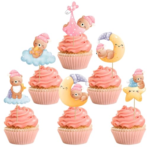 30 Stück Bären-Cupcake-Topper, Babyparty-Kuchenaufsatz, Mondbär-Kuchenaufsatz, rosa Kuchenzubehör für Kinder, Geburtstagsparty, Geschlechtsoffenbarung, Tierthemenparty 30 Stück Bären-Cupcake-Topper, Babyparty-Kuchenaufsatz, Mondbär-Kuchenaufsatz, rosa Kuchenzubehör für Kinder, Geburtstagsparty, Geschlechtsoffenbarung, Tierthemenparty von Ormromra