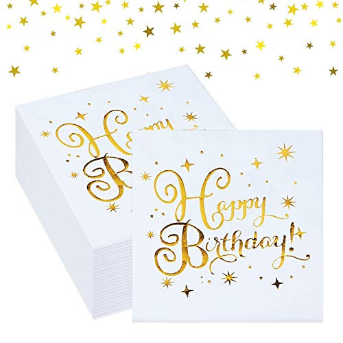 30 Stück Happy Birthday Servietten, Weiß Gold Papier Napkins, Servietten Geburtstag, Tisch Deko für Party Deko, Mädchen Frau Kidders Geburtstag 30 Stück Happy Birthday Servietten, Weiß Gold Papier Napkins, Servietten Geburtstag, Tisch Deko für Party Deko, Mädchen Frau Kidders Geburtstag von Ormromra