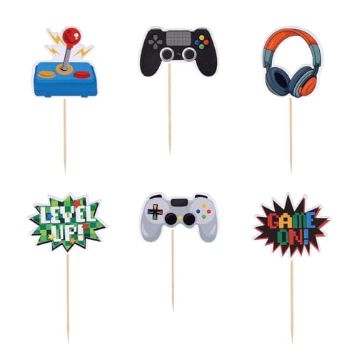 32 Stück Videospiel Muffin Tortendeko, Video Gaming Kuchen Deko, Gaming Geburtstags Cupcake Topper, Videospiel Thema Muffin Dekoration für Jungen Kindergeburtstag Spiel Thema Party Dekoration von Ormromra