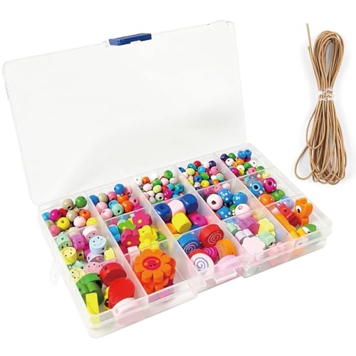 400 Stück Holzperlen zum Auffädeln, 11 Arten Bunte Perlen Set, 15 Fach Handwerk Bunte Perlen zum auffädeln, Kommt mit Faden, DIY Armbänder Schmuck Halsketten für Spielzeug ab 5 Jahre Mädchen 400 Stück Holzperlen zum Auffädeln, 11 Arten Bunte Perlen Set, 15 Fach Handwerk Bunte Perlen zum auffädeln, Kommt mit Faden, DIY Armbänder Schmuck Halsketten für Spielzeug ab 5 Jahre Mädchen von Ormromra