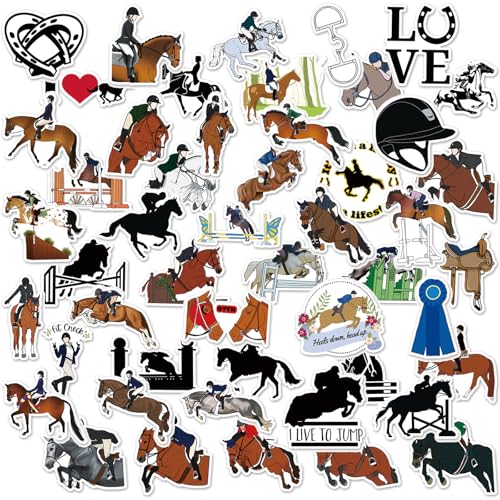 50 Stück Aufkleber Equestrian, Pferde Graffiti Kinder Aufkleber, Pferdesport Wasserfeste Aufkleber Sticker Set, Vinyl Scrapbook Aesthetic Sticker für Autos, Laptops, Skateboards, Helme und mehr von Ormromra