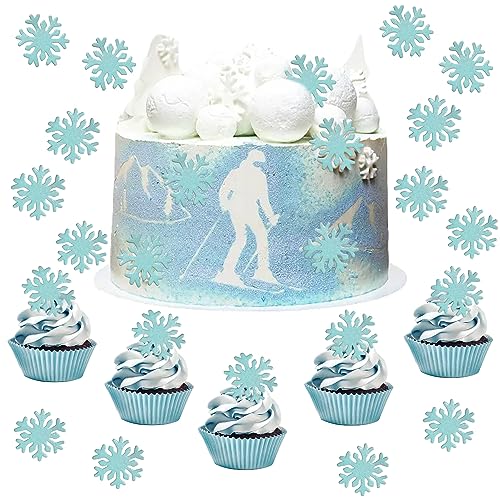 50 Stück Essbare Schneeflocken Blau Torten Deko, Winter Thema Cupcake Toppers, Frozen Torten Deko Kit, Party Kuchen Dekorationen für Winterkuchen, Weihnachten, Winter Thema Geburtstag (Blau) von Ormromra