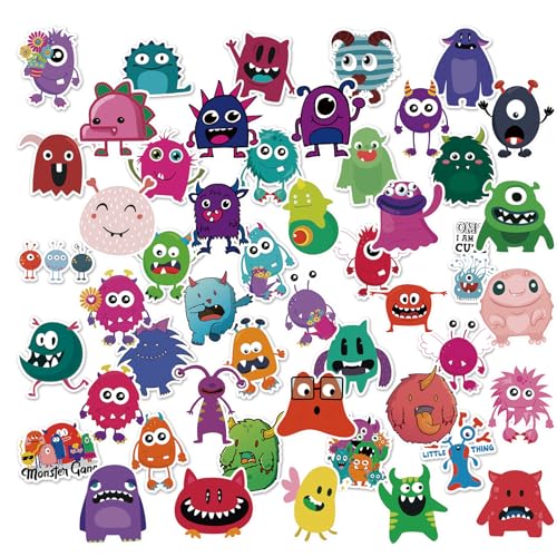 Kleine Monster Aufkleber, 50 Stück Bunte Wasserfeste Vinyl Aufkleber, Cute Cartoon Graffiti Aufkleber, Aufkleber Set für Laptop Gitarre Skateboard Fahrrad, Jugendliche Kinder Erwachsene von Ormromra