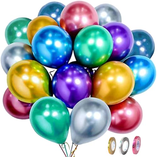 50 Stück Luftballons Metallic, Bunt Helium Ballons mit 3 Rollen Farbiger Bänder, 12 Zoll Latexballons Metallic für Party, Geburtstag, Vintage Deko, Hochzeit Taufe Deko Partydeko 50 Stück Luftballons Metallic, Bunt Helium Ballons mit 3 Rollen Farbiger Bänder, 12 Zoll Latexballons Metallic für Party, Geburtstag, Vintage Deko, Hochzeit Taufe Deko Partydeko von Ormromra