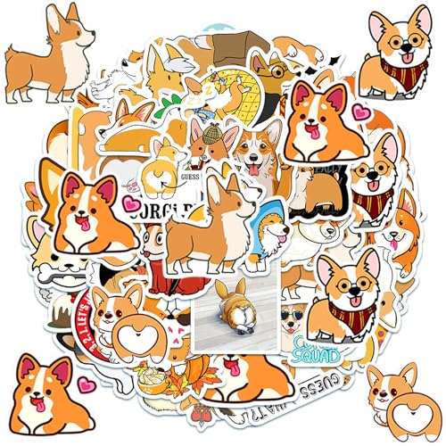 50 Stücke Shiba Inu Aufkleber, Wasserfeste Vinyl Stickers für DIY Dekoration, Sticker Kinder, Korgi Aufkleber, Lustige Karikatur Tiermuster Sticker für Auto Motorräder Laptop von Ormromra