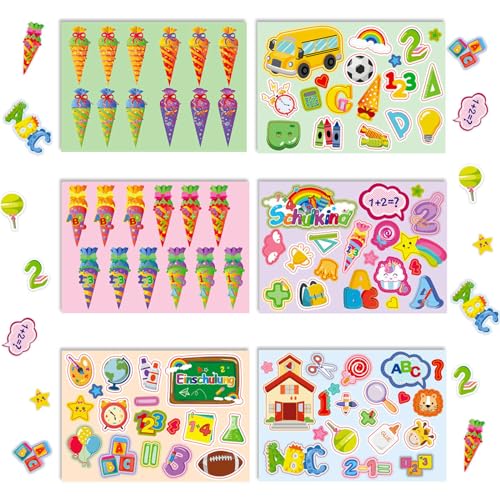 6 Blatt 3D Sticker,Einschulung Sticker Schulanfang Aufkleber, ABC Buchstaben Zahlen Zuckertüte Kindergeburtstag Party Spielen 6 Blatt 3D Sticker,Einschulung Sticker Schulanfang Aufkleber, ABC Buchstaben Zahlen Zuckertüte Kindergeburtstag Party Spielen von Ormromra