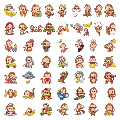 60 Stück Monkeys Aufkleber, Monkey Stickers Set Vinyl Wasserdicht Aesthetic Aufkleber, Geschenk für Kinder Jugendliche Erwachsene Jungen, für Auto Laptop Telefon Gitarre Skateboard von Ormromra