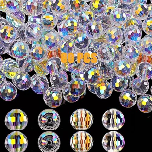 80Stück Facettierte Perlen Zum Auffädeln, 10 mm Runde Facettierte Glasperlen, Transparent Glasperlen Deko für DIY crackle glasperlen, Crystal AB (Clear whith Rainbow Finish) von Ormromra