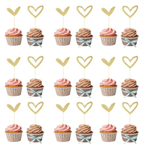 Gold Glitter Herz Cupcake Topper, 24 Stück Herzförmiger Kuchenaufsatz, Liebeskuchen-Einsatz, Herzförmige Deko-Aufhängung für Geburtstage, Jubiläum, Hochzeit, Party Dekorationen Gold Glitter Herz Cupcake Topper, 24 Stück Herzförmiger Kuchenaufsatz, Liebeskuchen-Einsatz, Herzförmige Deko-Aufhängung für Geburtstage, Jubiläum, Hochzeit, Party Dekorationen von Ormromra