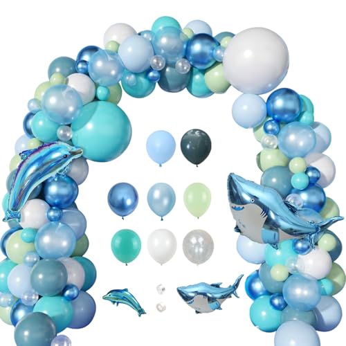 Hai Ballonbogen Kit, Blau Grün Latex Ballon Unter dem Meer Party Dekorationen Delfin Luftballons Bogen Girlande Kit für Jungen Strand Pool Baby Shower Geburtstag Party Dekorationen von Ormromra