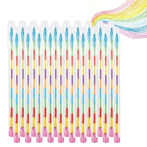 Ormromra 20 Stück Stapelbare Buntstifte Kinder, 11 Farben Baustein Buntstifte, Steckbare Kinder Wachsmalstifte, ideal als Mitgebsel Kindergeburtstag Junge oder kleine Geschenke für Kinder von Ormromra