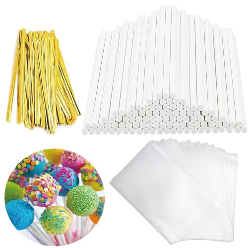 Ormromra 300 Stück Cake Pop Stiele Set, 100 Stück Paketsäcke, 100 Stück Stiele für Cake Pops aus Papier und 100 Stück Krawatten Verdrehen, Zur Herstellung von Lutschern, Kuchen, Desserts Ormromra 300 Stück Cake Pop Stiele Set, 100 Stück Paketsäcke, 100 Stück Stiele für Cake Pops aus Papier und 100 Stück Krawatten Verdrehen, Zur Herstellung von Lutschern, Kuchen, Desserts von Ormromra