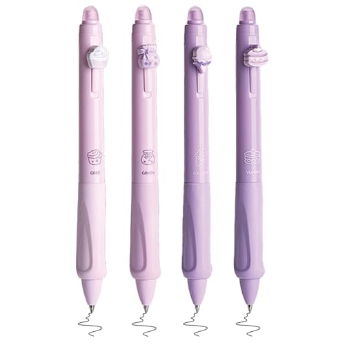 Ormromra 4 Stück Radierbarer Kugelschreiber Stifte Set, 0.5mm Erasable Pen Set, Tintenroller Radierbar, Stifte Aesthetic Gel Pens Set, Zubehör für Schule & Büro, inkl. Radiergummi, Farbe lila von Ormromra