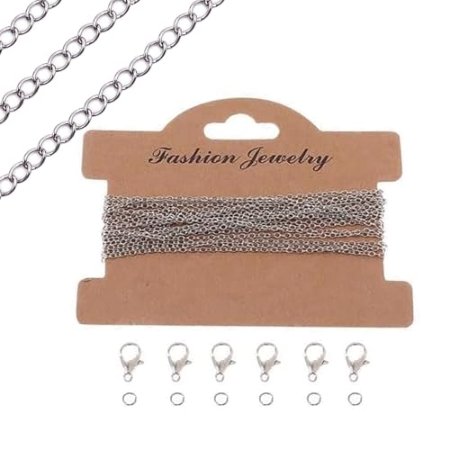 Ormromra 5 Meter Legierung DIY Link Gliederkette Halsketten, Schmuckherstellung Kette Edelstahl Überzogene Halskette Kabel Kette Metallkette mit 30 Karabiner Verschlüsse und 30 Sprung Ringe, 1,5mm von Ormromra
