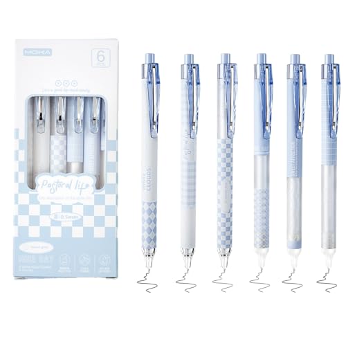 Ormromra 6 Stück einziehbare Kugelschreiber, Gelschreiber Schwarz, Aesthetic Gelstifte Schnell Trocknende Gel Pen, 0,5 mm Feine Spitze für Tagebuch, Notizen, Schule, Büro Gel Stift (Blauer Schaft) von Ormromra