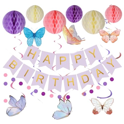 Schmetterling Geburtstag Dekorationen für Mädchen, Lila Wiederverwendbare Geburtstag Party Dekorationen mit Wabenball Happy Birthday Banner Hängende Wirbel Streamer Schmetterling Dekorationen Schmetterling Geburtstag Dekorationen für Mädchen, Lila Wiederverwendbare Geburtstag Party Dekorationen mit Wabenball Happy Birthday Banner Hängende Wirbel Streamer Schmetterling Dekorationen von Ormromra