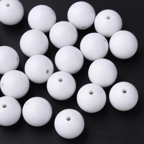 Ornazy 100 Stück 20 mm weiße Acrylperlen, rund, undurchsichtig, Kaugummi-Perlen für Halsketten und Armbänder, Bastelbedarf Ornazy 100 Stück 20 mm weiße Acrylperlen, rund, undurchsichtig, Kaugummi-Perlen für Halsketten und Armbänder, Bastelbedarf von Ornazy