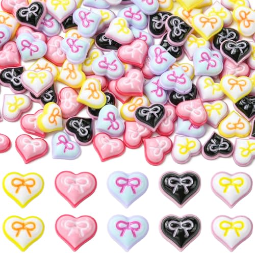 Ornazy 100 Stück Herz mit Schleife, flache Rückseite, Harz, Cabochons, Liebesform, Schleife, Nagelkunst-Anhänger für Schmuckherstellung, Dekoration Ornazy 100 Stück Herz mit Schleife, flache Rückseite, Harz, Cabochons, Liebesform, Schleife, Nagelkunst-Anhänger für Schmuckherstellung, Dekoration von Ornazy