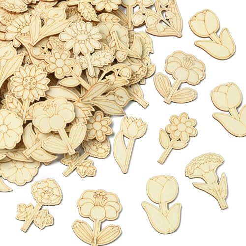 Ornazy 100 Stück einheitliche Holz-Blumenornamente zum Bemalen, gemischte Blanko-Holzfrühlingsblumen-Ausschnitte für Bastelarbeiten, Urlaub, Party-Dekoration Ornazy 100 Stück einheitliche Holz-Blumenornamente zum Bemalen, gemischte Blanko-Holzfrühlingsblumen-Ausschnitte für Bastelarbeiten, Urlaub, Party-Dekoration von Ornazy