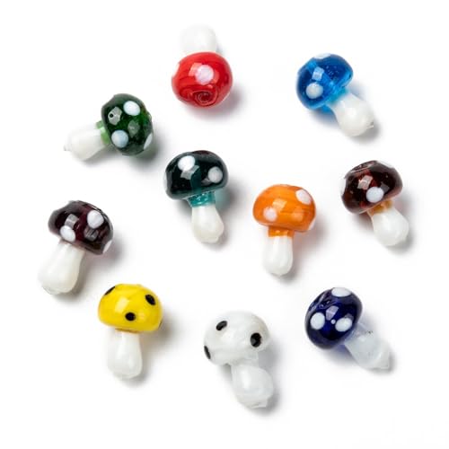 Ornazy 100 Stück glatte bunte Lampwork-Pilz-Perlen, niedliche Lebensmittel, lose Abstandshalter, Perlen für Schmuckherstellung, Handwerk, Halskette, Armband, Ohrring von Ornazy