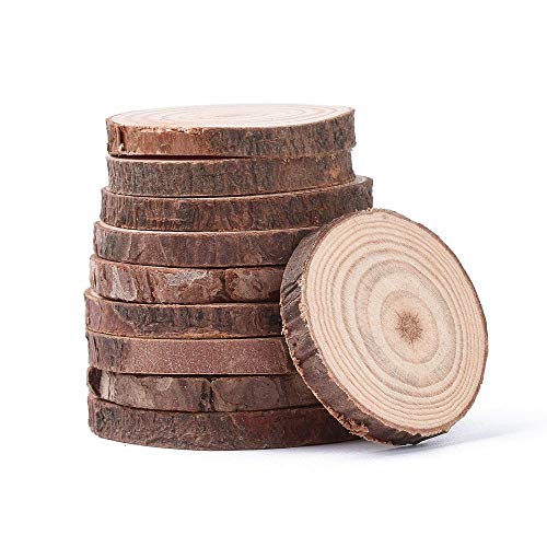 Ornazy 100 Stück natürliche unlackierte runde Holzscheiben, rustikale Holzkreise, Untersetzer mit Rinde für Bastelarbeiten, Zuhause, Urlaubsdekoration von Ornazy