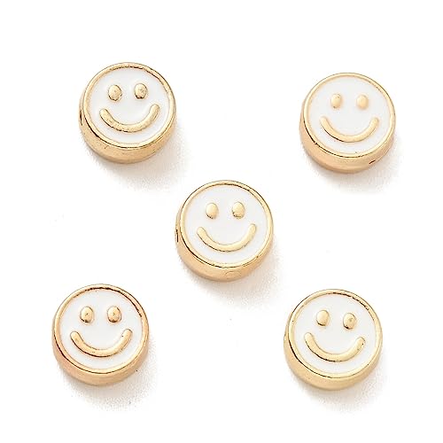 Ornazy 100 Stück runde Emaille-Metall-Abstandshalter, 8 x 4 mm, weiße Happy Face Perlen für Schmuckherstellung, DIY, Handykette von Ornazy