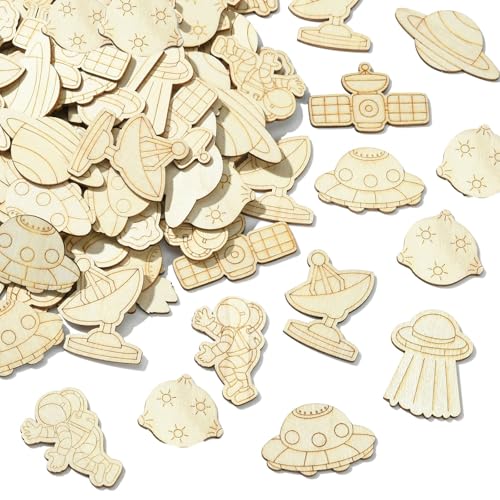 Ornazy 100 Stück unlackierte Holzscheiben mit Weltraumthema, Raumfahrer, Rakete, Raumschiff, Holzausschnitte für Kunst, Handwerk, Malerei, Heimdekoration Ornazy 100 Stück unlackierte Holzscheiben mit Weltraumthema, Raumfahrer, Rakete, Raumschiff, Holzausschnitte für Kunst, Handwerk, Malerei, Heimdekoration von Ornazy