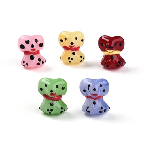 Ornazy 20 Stück bunte handgefertigte Bumpy Pet Animal Perlen Niedlich Lampwork Glas Hund Perlen für Schmuckherstellung Halskette Handwerk von Ornazy