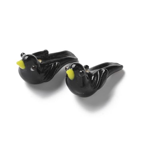 Ornazy 20 Stück handgefertigte Lampwork-Vogel Bumpy Perlen niedliche schwarze fliegende Tier-Glasperlen für Schmuckherstellung, Schlüsselanhänger, Ornament von Ornazy