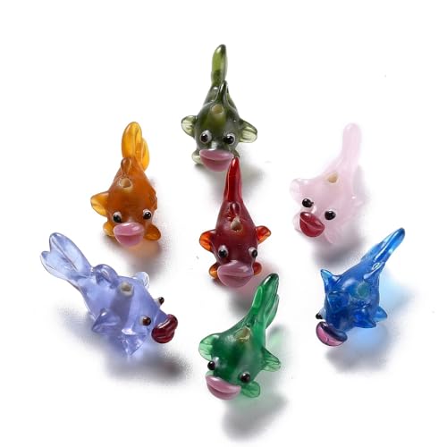 Ornazy 20 Stück handgefertigte verspielte Fisch-Glasperlen 3D gemischte Farbe Lampwork Marine Tier Perlen für Schmuckherstellung DIY Armbänder Halsketten von Ornazy